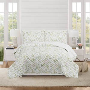 Modern Heirloom Twin/Twin Extra Long Quilt Botanical Floral Green - 1 of 4