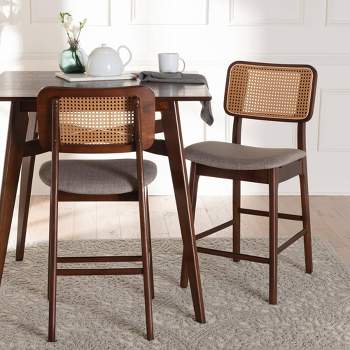 Baxton Studio 2pc Dannon Fabric and Wood Counter Height Barstools Gray/Walnut Brown/Light Brown