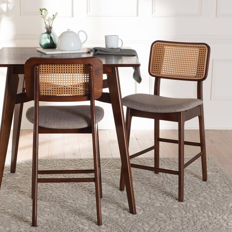Baxton Studio 2pc Dannon Fabric and Wood Counter Height Barstools Gray/Walnut Brown/Light Brown, 1 of 9
