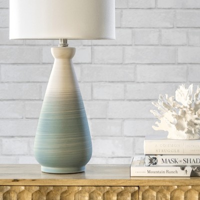 Magnolia 25" Green and White Ceramic Table Lamp with Linen Shade
