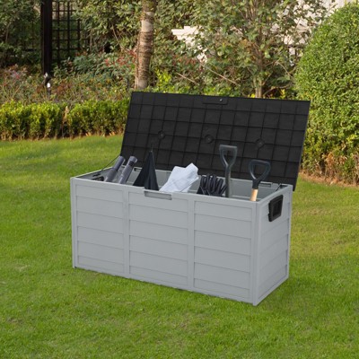 VisioGear 75gal Lockable Outdoor Garden Plastic Storage Deck Box for Tools Cushions Toys, Grey & Black, 44"*19.3"*21.3"