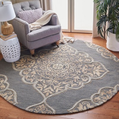 Handmade Round Dip Dye Wool & Silk Area Rug - 7' Blue
