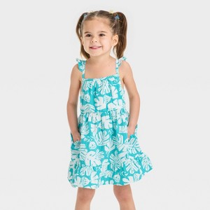 Toddler Girls' Palm Printed Tank Dress - Cat & Jack™ Turquoise Blue - 1 of 3