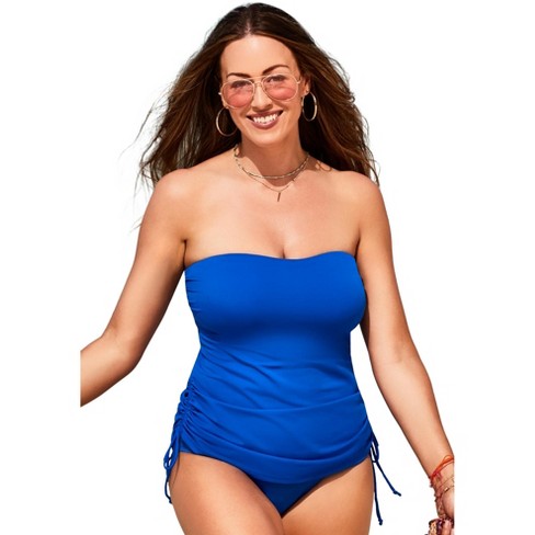 Swimsuits For All Women's Plus Size Mesh Wrap Bandeau Tankini Top 22  Mediterranean 