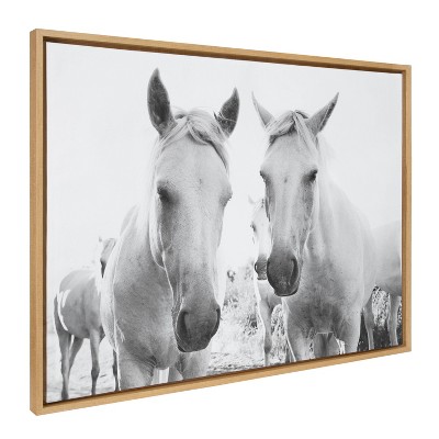 Natural Framed Black and White Horse Canvas Print 31" x 42"