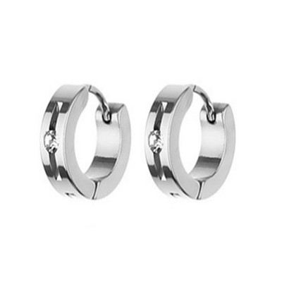 Slate by Rebl Crystal Huggie Earring  Stainless Steel, 14mm with 2mm Crystal