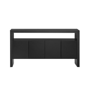 Vynxaria 60" 4-Door Sideboard- Modern Minimalist Solid Wood Veneer, Open Shelf, Large Storage for Living Room/Hallway/Dining,Black - 1 of 4