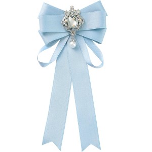 INSPIRE CHIC Women's Pre-Tied Ribbon Satin Elegant Bowknot Tie Brooches with Rhinestones - 1 of 4