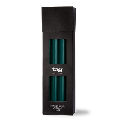 TAG Color Studio 12" Straight Taper Unscented Smokeless Paraffin Wax Candle Dark Green, Burn Time 12 hrs. Sold In Units of 1