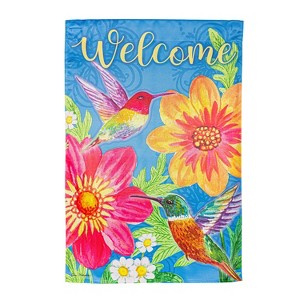 Colorful Hummingbird and Flowers Suede House Flag - 1 of 1
