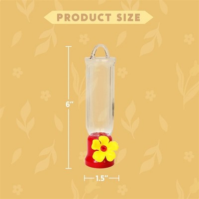 Set of 6 Transparent Mini Hummingbird Feeders with Red and Yellow Flower Design