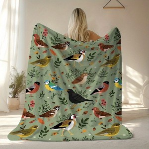 Lomsoe Bird Print Flannel Blanket - All Seasons Soft and Warm Throw Blanket Christmas Blanket for Napping, Camping, Travel, Office, Home Decor - 1 of 4