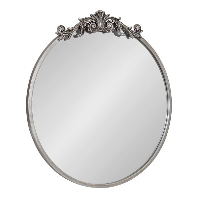 Arendahl 24" Round Silver Wood Vanity Mirror with Baroque Crown