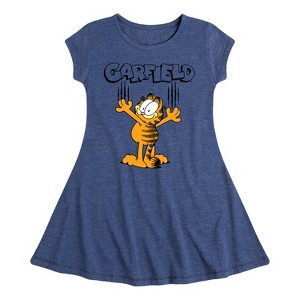 Girls' - Garfield - Garf Cat Scratches Fit & Flair Cap Sleeve Dress - 1 of 3
