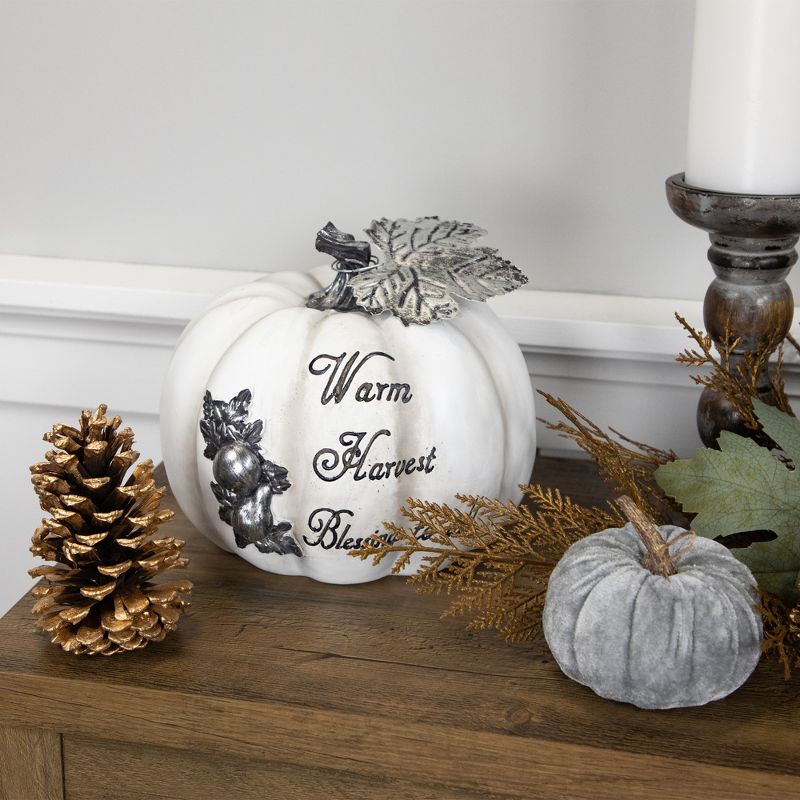 Northlight 8" White and Black "Warm Harvest Blessing" Pumpkin Fall Harvest Decoration, 3 of 7