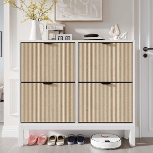 Shoe Storage Cabinet with 2 Flip Drawers, Fluted Freestanding Shoe Organizer with Metal Legs, Slim Hidden Shoe Rack for Entryway, Foyer - 1 of 4