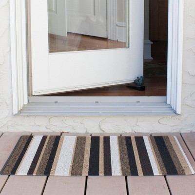 Neutral Striped Tufted 18" x 29" Outdoor Floor Mat