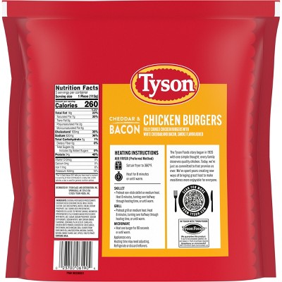 Tyson Bacon & Cheddar Boneless Chicken Burger - Frozen - 20oz