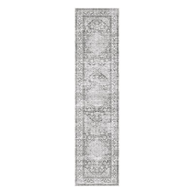 MontVoo Medallion Floral Washable Rug Gray