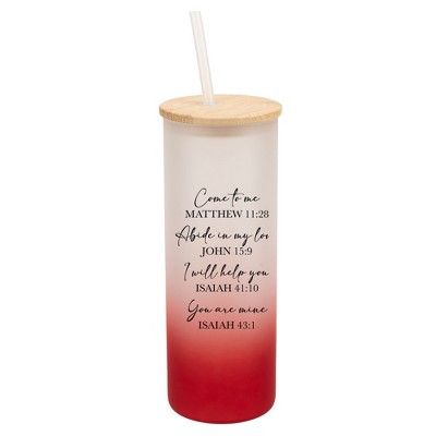 Elanze Designs Come To Me Abide In My Love His Word Wrap-Around Design 25 Ounce Frosted Gradient Glass On-The-Go Coffee Travel Skinny Tumbler Mug Cup,