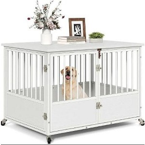 QuestaPack Dog Crate Furniture, 31.9" Heavy Duty Dog Cage, Wooden Side End Table with Wheels - 1 of 4