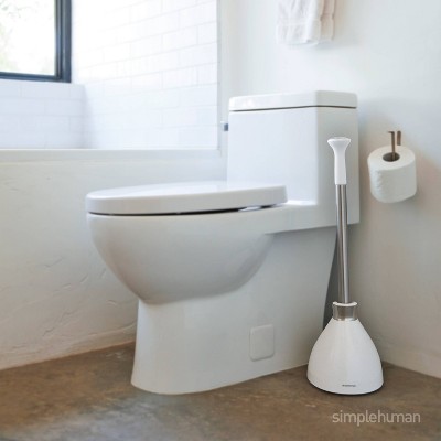 White and Stainless Steel Toilet Plunger with Flange