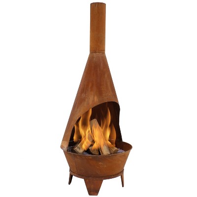 Sunnydaze Outdoor Backyard Patio Mexican Style Oxidized Steel Wood-Burning Fire Pit Chiminea - 6' - Rust