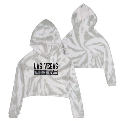 Las Vegas Raiders Women's Hooded Crop Sweatshirt - Black/White/Grey