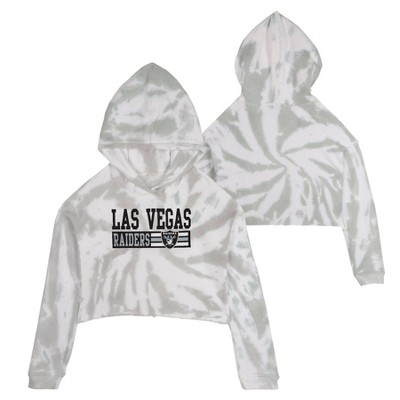 Nfl Las Vegas Raiders Girls Gray Tie dye Crop Hooded Sweatshirt