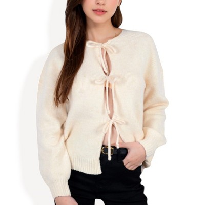 Anna-Kaci Women's Tie Front Knit Cardigan with Long Sleeves and Open Front Design