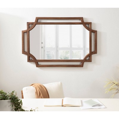 Minuette 40"x27" Natural Mango Wood Geometric Wall Mirror
