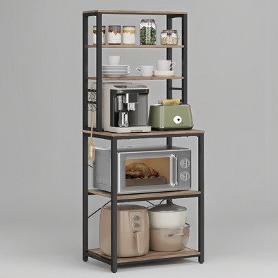 VASAGLE Coffee Bar, Bakers Rack for Kitchen with Storage, 6-Tier Kitchen Shelves with 6 Hooks, Microwave Stand, Industrial