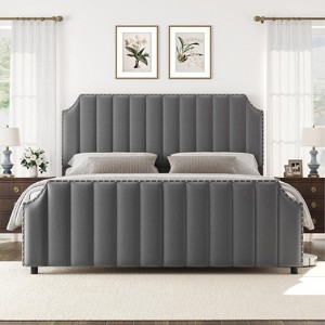 Acekool California King Platform Bed Frame, Velvet Upholstered Bed with 50 in Tall Channel Tufted Headboard - 1 of 4