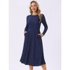 INSPIRE CHIC Women's Long Sleeve Round Neck Casual Stretchy A-Line Midi Dress - 3 of 4