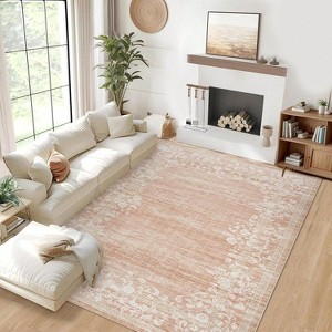 Flower Print Carpet Washable Area Rug Low Pile Soft Carpet Foldable Indoor Carpet - 1 of 4