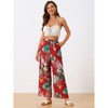 Allegra K Women's Tropical Floral Casual Elastic Waist Wide Leg Palazzo Pants - 3 of 4