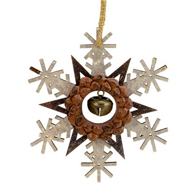 Northlight 6" Brown and White Wooden Snowflake Christmas Ornament