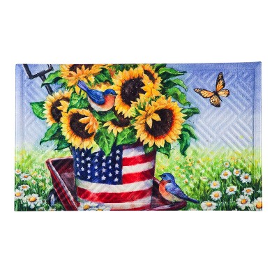 Evergreen Garden Patriotic Sunflower Wagon Embossed Floor Mat