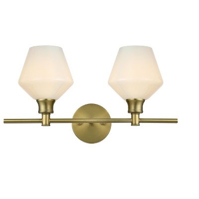 Elegant Lighting Gene 2 Light Satin Gold and Frosted White Glass Wall Sconce