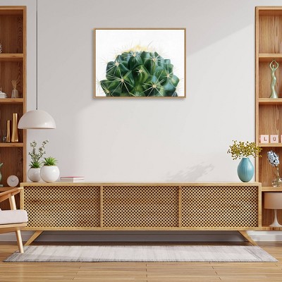 30" x 23" Green Cacti Canvas Print with Wooden Frame