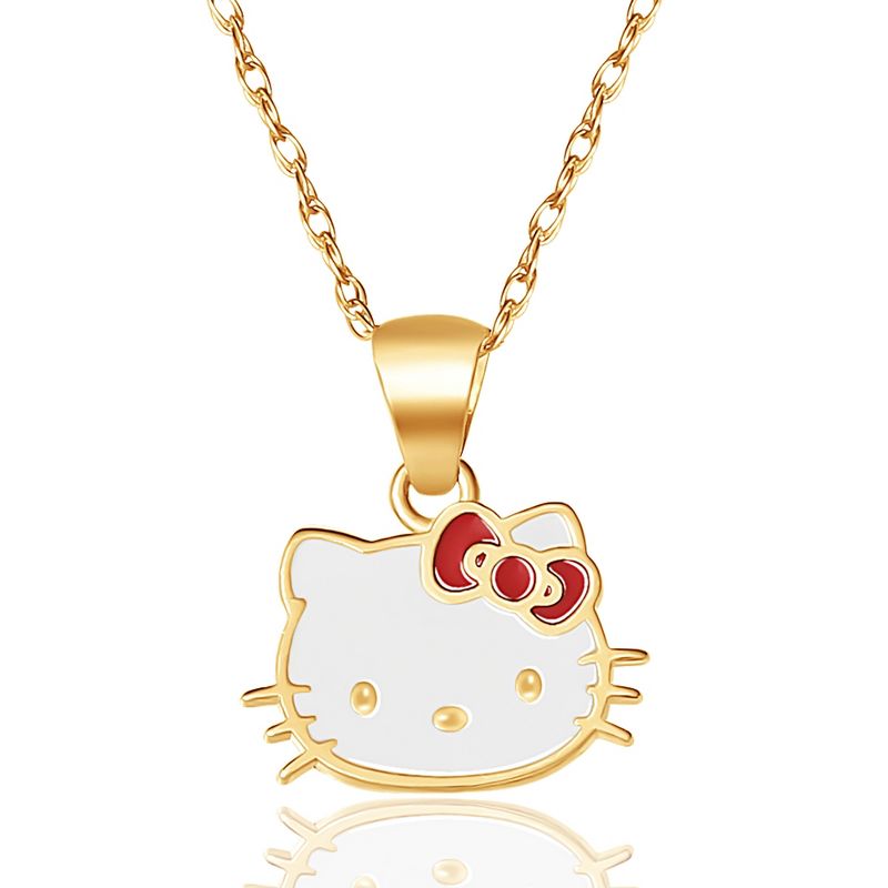 Sanrio Hello Kitty Womens 10K Gold Enamel Hello Kitty Pendant Necklace - 18" Chain, Officially Licensed Authentic, 1 of 6