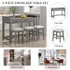 53" Gray 4-Piece Counter Height Dining Table Set with Drawers and USB Port, Bar Table and Stools for Small Kitchen or Apartment -3irtyhousy - 3 of 4