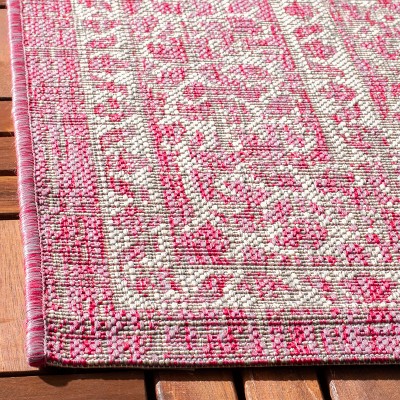 Light Grey and Fuchsia Square Synthetic Indoor/Outdoor Rug
