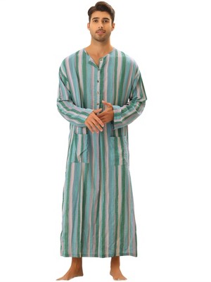 Lars Amadeus Men's Long Sleeves Button Striped Nightgown with Pockets