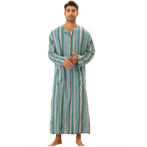 Lars Amadeus Men's Long Sleeves Button Striped Nightgown With Pockets ...