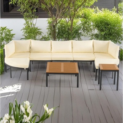 Outdoor Modular Sectional Sofa Set with Coffee Table, Ottoman, Cushions