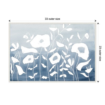 Blue and White Floral Garden Beaded Framed Canvas Wall Art