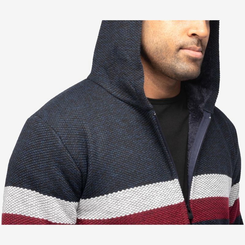 X RAY Full Zip Hooded Sweater With Stripes & Faux Shearling Lining, 5 of 7