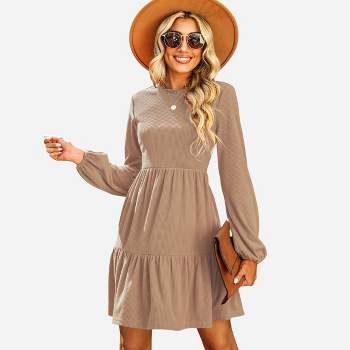 Women's Long Sleeve Ribbed Tiered Mini Dress - Cupshe