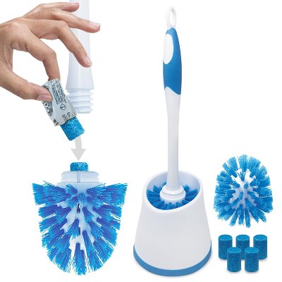 500 BRUSHES -Toilet Bowl Brush w/ Cleaner Dispensing Brush Head, Includes 5 Blue Cleanser Tablets, 2 Replaceable Heads, 1 Caddy, STARTER PLUS KIT